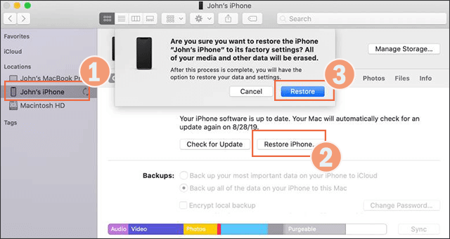 restaurer l'iPhone dans iTunes sur Mac