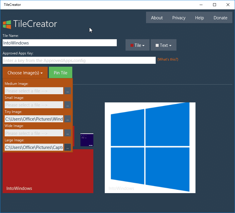 Outils gratuits pour modifier et personnaliser Windows 10 Tile Creator