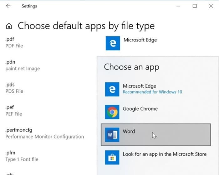 définir Microsoft Office Word par défaut dans Windows 10 pic5
