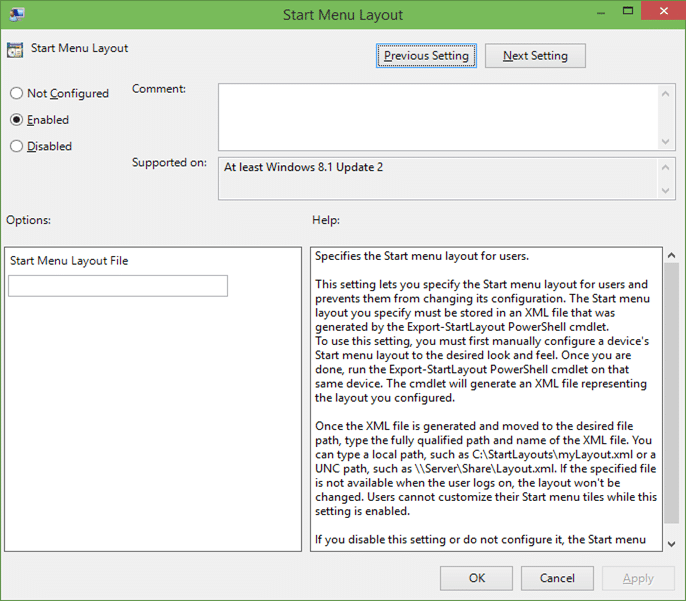 Restreindre la disposition du menu Démarrer dans Windows 10 Étape 3
