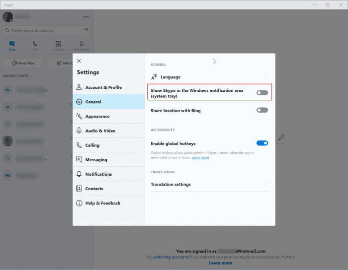 supprimer l'icône skype de la barre des tâches ou de la barre des tâches dans Windows 10 pic1