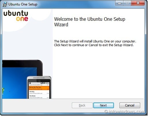Installation d'Ubuntu One sur Windows 7 Étape 1