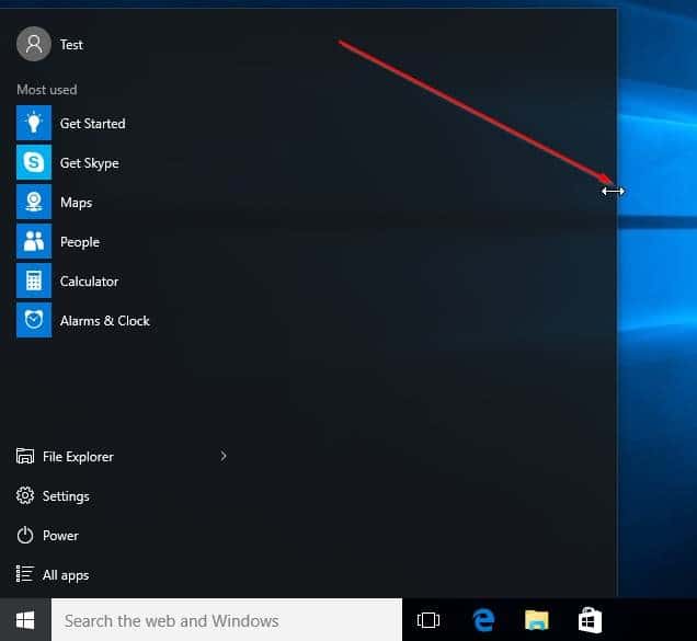 Redimensionner l'image 4 du menu Démarrer de Windows 10