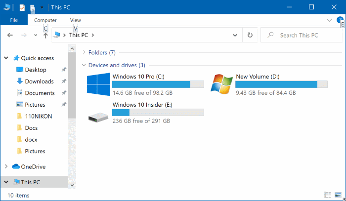 ouvrez l'Explorateur de fichiers sur ce PC par déf aut dans Windows 10 pic2