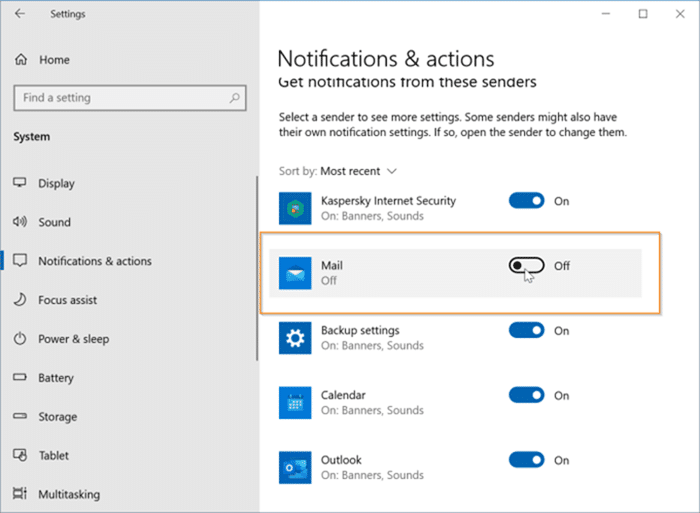 Désactiver les notifications du bureau et du centre de notification pour des applications spécifiques dans Windows 10 pic2