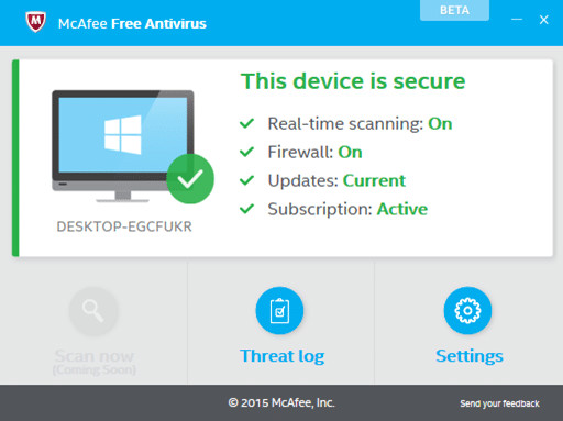 McAfee Free Antivirus pour Windows 10