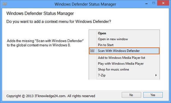 Windows Defender dans Windows 8 cliquez avec le bouton droit sur JPG