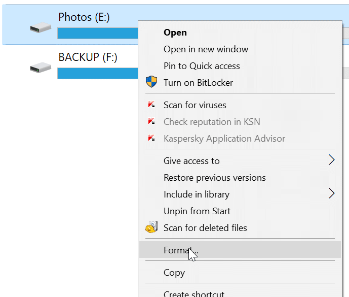 formater des lecteurs ou des partitions dans Windows 10 pic1