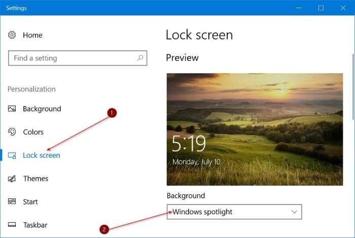 image d'arrière-plan de l'écran de verrouillage de changement automatique dans Windows 10 pic1