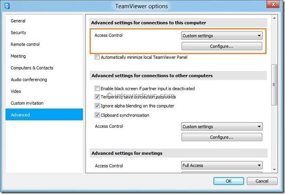 Modifier les paramètres de contrôle d'accès TeamViewer Étape 1
