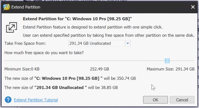 étendre la partition grisée dans Windows 10 pic3