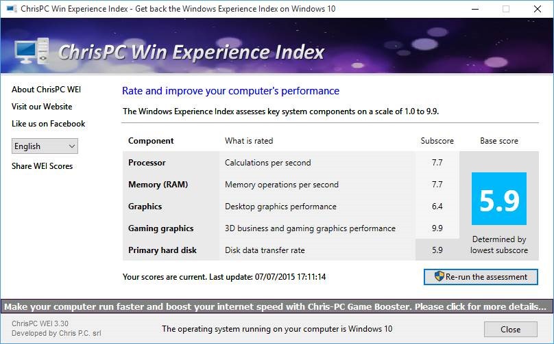 Obtenez l'index d'expérience Windows dans Windows 10 pic3
