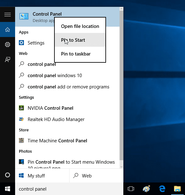 Ajouter le panneau de configuration à l'image du menu Démarrer de Windows 10 2