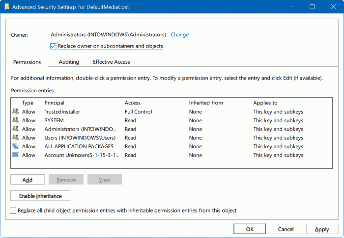 s'approprier le registre dans Windows 10 pic7