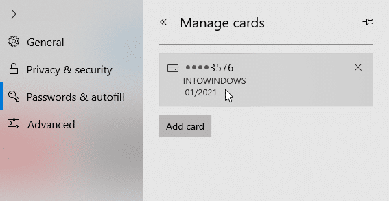afficher et supprimer les cartes de crédit enregistrées dans Edge dans Windows 10 pic3