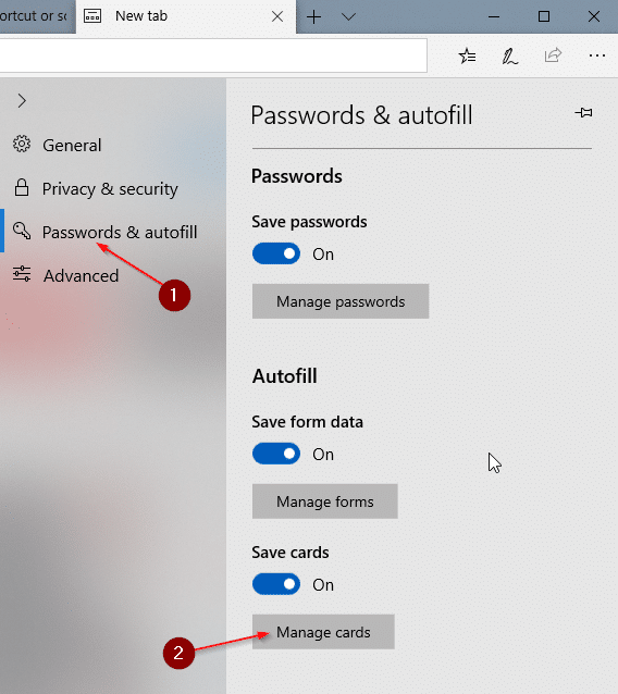 afficher et supprimer les cartes de crédit enregistrées dans Edge dans Windows 10 pic2