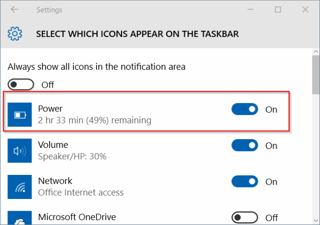 corriger l'icône de batterie manquante dans la barre des tâches de Windows 10 step4