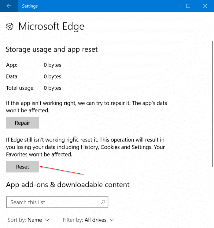 réinitialiser Microsoft Edge dans Windows 10 en toute simplicité pic3