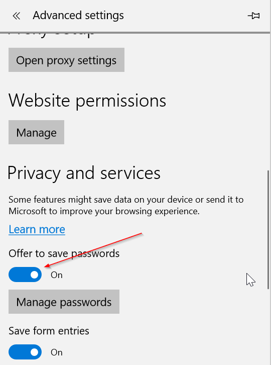 faire en sorte que le navigateur Edge enregistre les mots de passe dans Windows 10 pic3