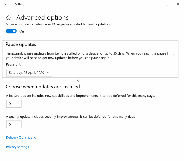 modifier les paramètres de mise à jour de Windows 10 pic3