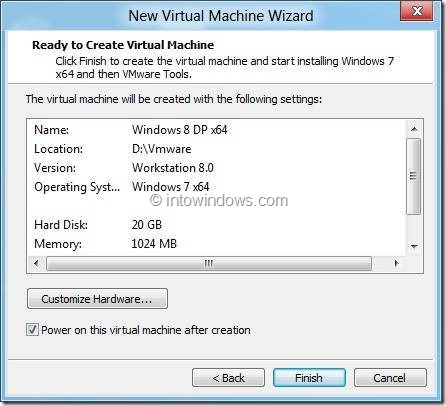 Installez Windows 8 sur VMware Player 4 Étape 9