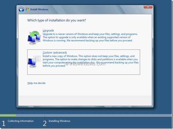 Procédure d'installation de Windows 8 Étape 6