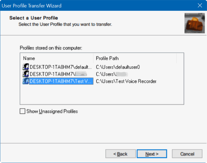 transférer les profils utilisateur dans Windows 10 étape 2