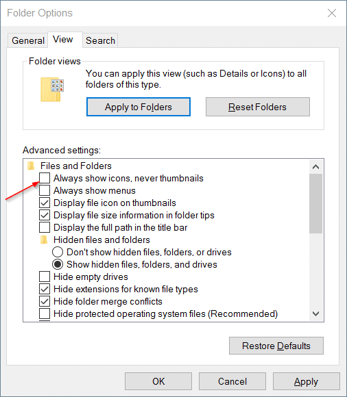 Les miniatures apparaissent maintenant dans l'Explorateur de fichiers Windows 10, étape 4