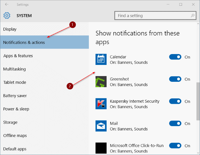 Désactiver le son de notification dans Windows 10 step3
