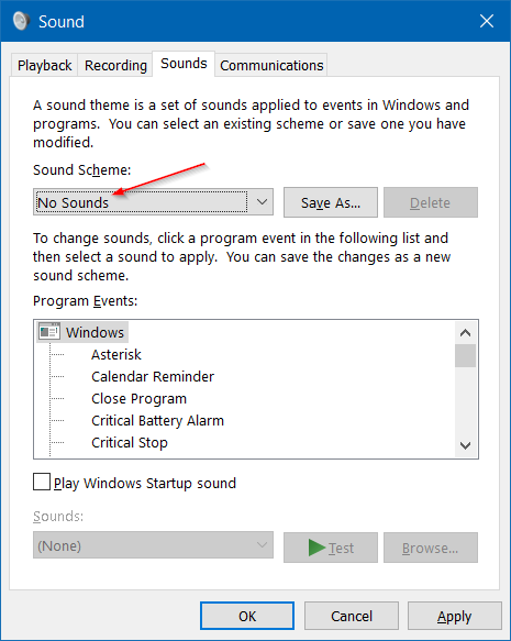Désactiver le son de notification dans Windows 10 step7