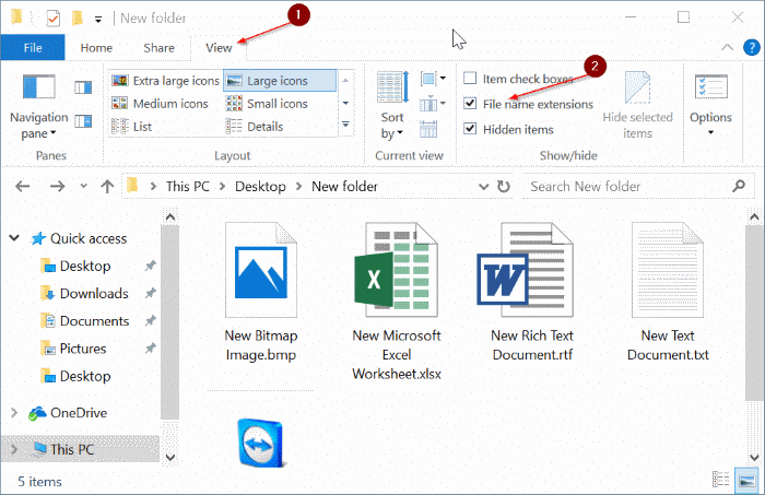 afficher ou masquer les extensions avec les noms de fichiers dans l'explorateur de fichiers Windows 10 pic2
