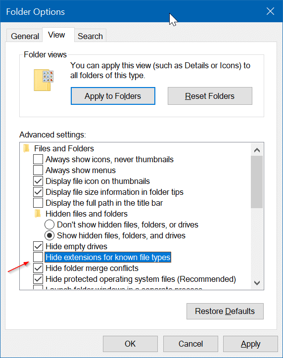 afficher ou masquer les extensions avec les noms de fichiers dans l'explorateur de fichiers Windows 10 pic4