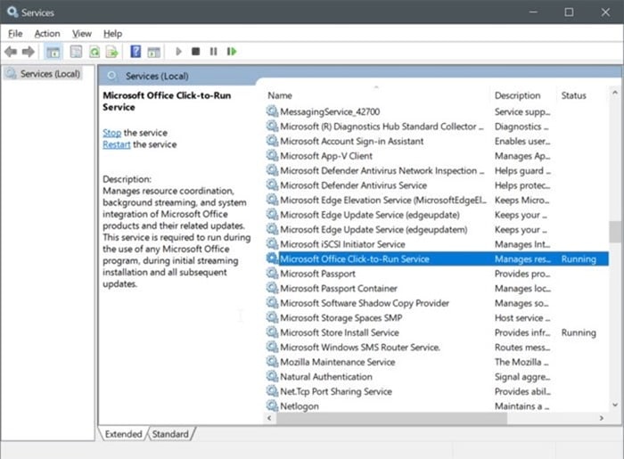 désactiver Microsoft Office cliquez pour exécuter le service dans Windows 10 pic1