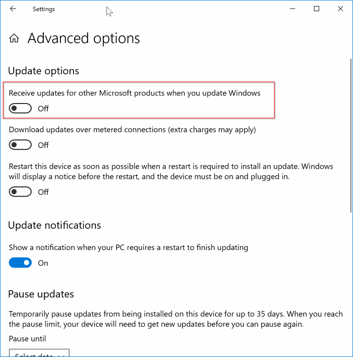 désactiver les mises à jour d'Office 365 dans Windows 10 pic2