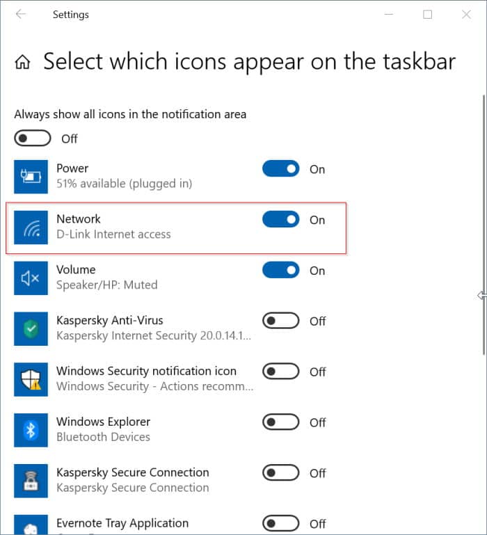 icône wifi manquante dans la barre des tâches Windows 10 pic2