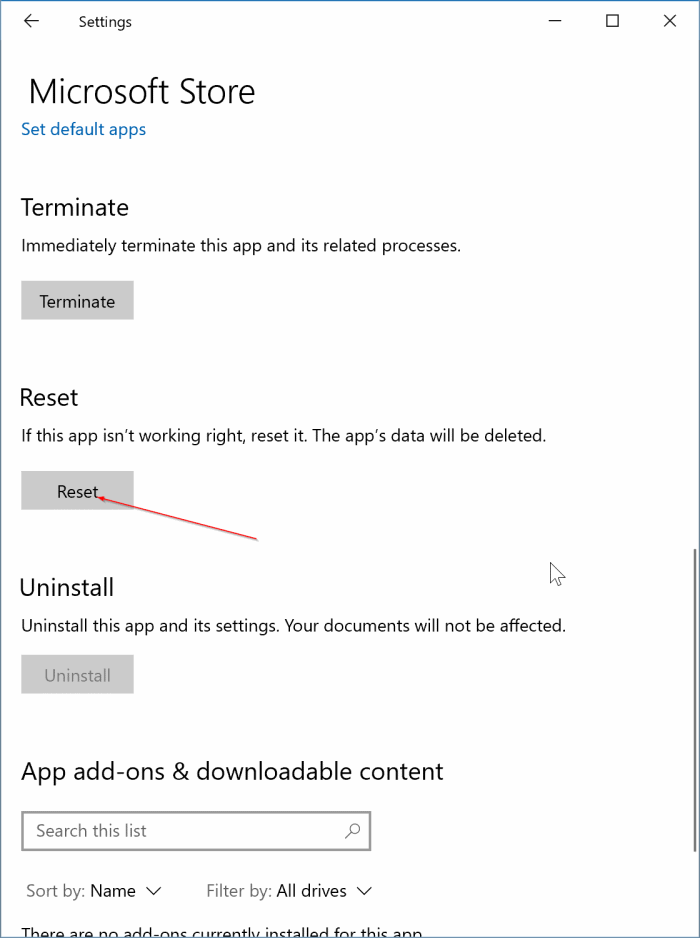 réinitialiser l'App Store dans Windows 10 pic2