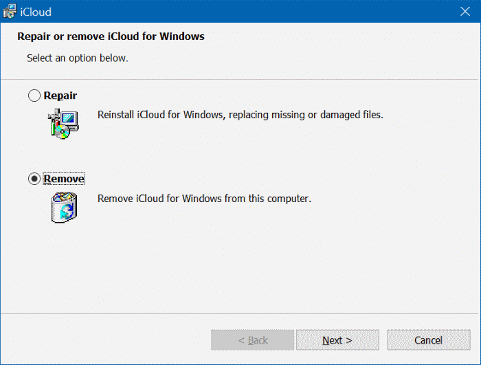 Désinstallez les photos icloud et icloud de Windows 10 pic2