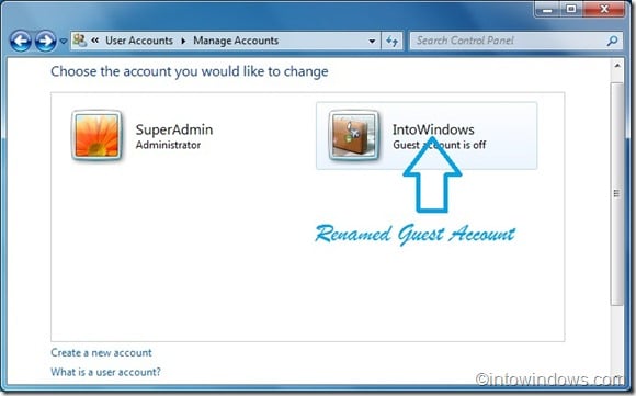 renommer le compte invité dans Windows 7
