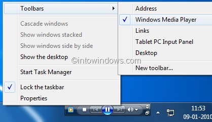 Activer la barre d'outils de la barre des tâches de Windows Media Player 12 dans Windows 7 pic6