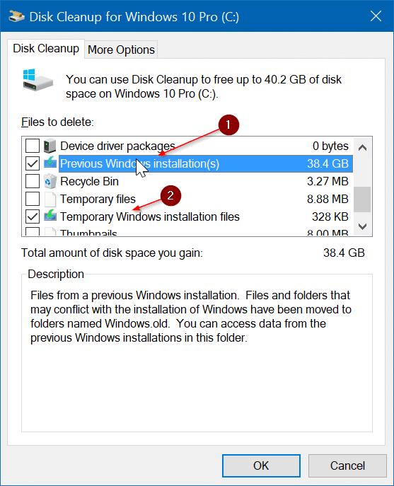 Supprimez $ windows.  ~ BT et $ Windows.  ~ Dossiers WS dans Windows 10 pic3