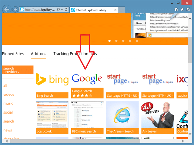 Remplacez le fournisseur de recherche Internet Explorer par Google Step4