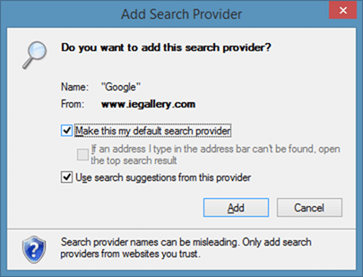 Remplacez le fournisseur de recherche Internet Explorer par Google Step6