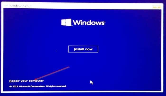 ouvrir les options de démarrage avancées sur un PC Windows 10 non amorçable step2