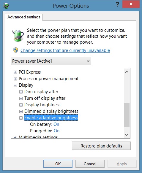 Désactiver la luminosité automatique dans Windows 8.1 Step4
