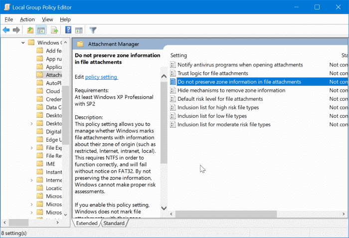 empêcher Windows 10 de bloquer les fichiers téléchargés pic1