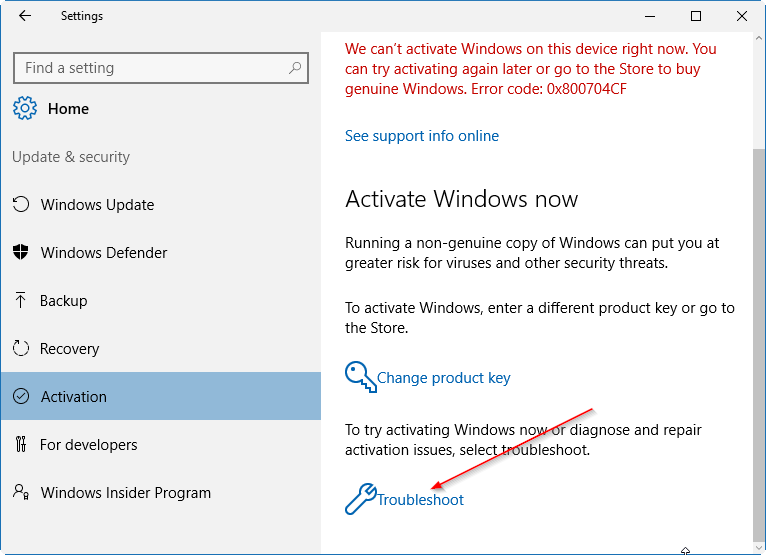 Dépannage de l'activation de Windows 10 pic2