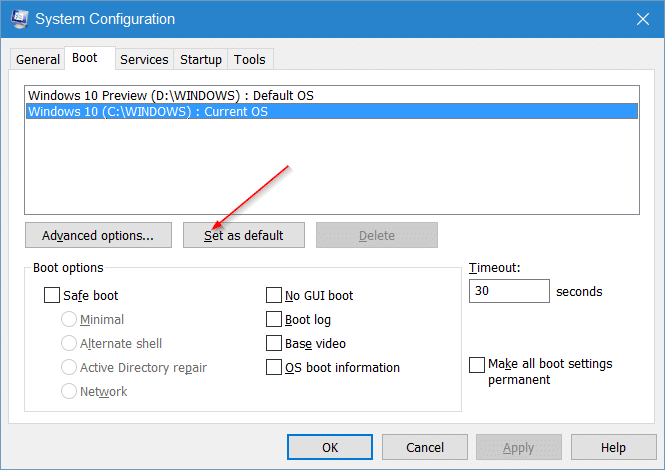 changer le système d'exploitation par défaut dans Windows 10 étape 2