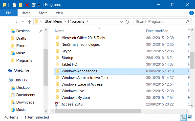 Dossier d'accessoires manquant dans Windows 10 étape 3