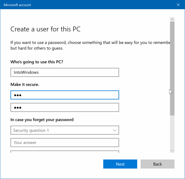 créer un compte d'utilisateur local dans Windows 10 pic4