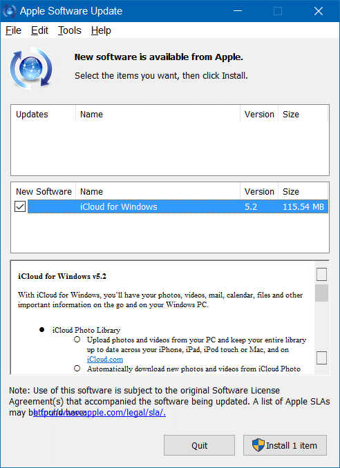 désactiver l'écran de mise à jour du logiciel Apple dans Windows 10 step1